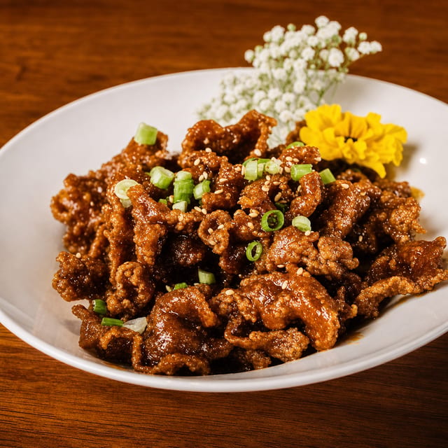 Crispy Sriracha Chicken or Beef.