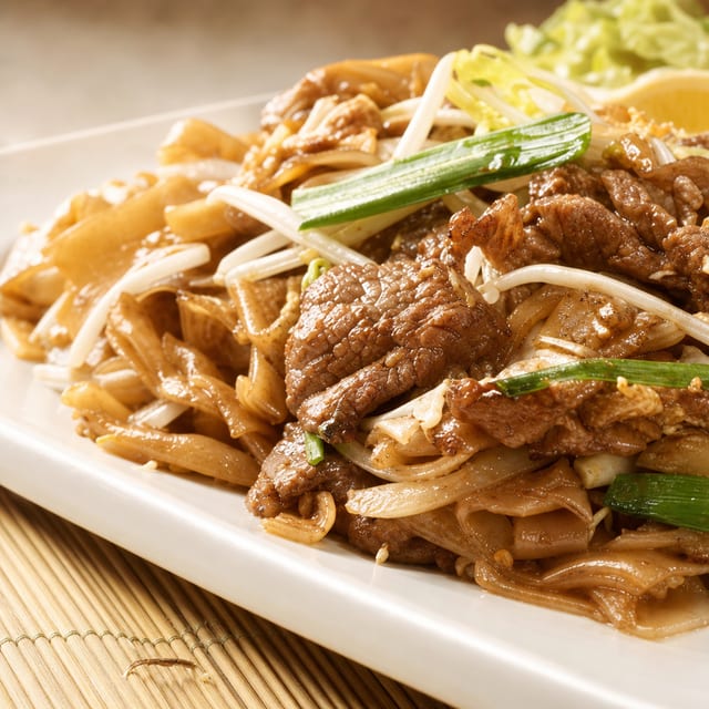 Beef Flat Noodle Cantonese Style.